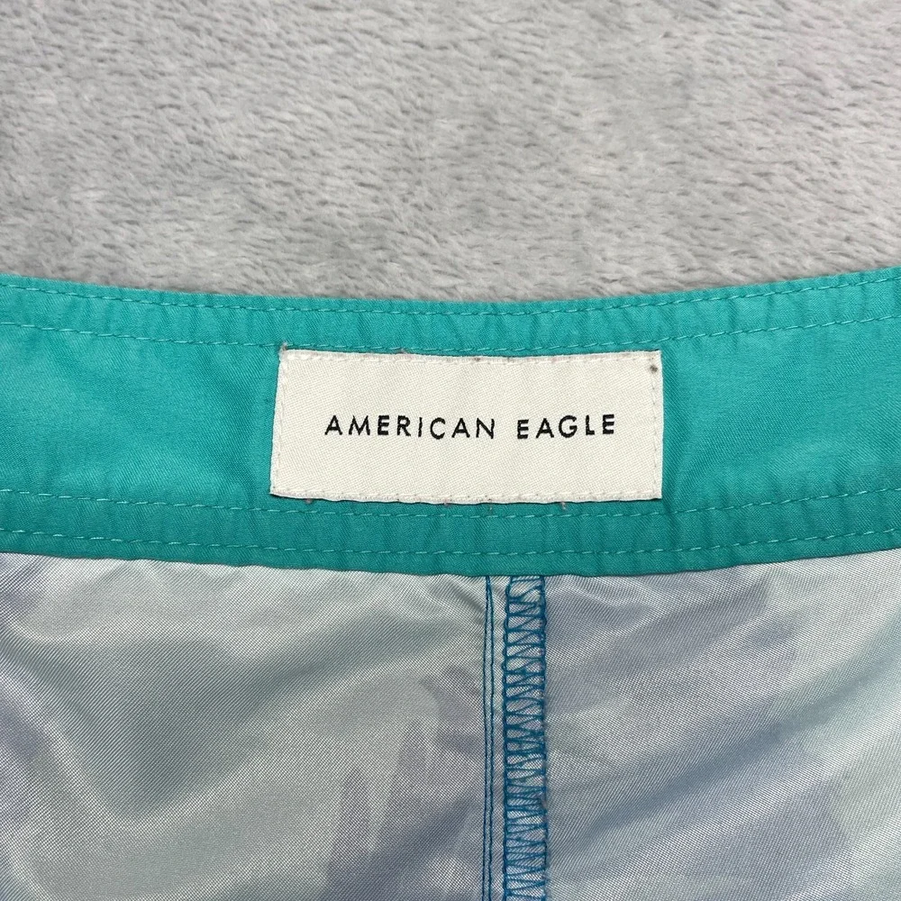 American‎ Eagle Shorts Mens L Green Blue Tropical Print Water Polo Board Surfing